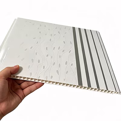 Pendawa Langit-langit Panel PVC Kalis Air dengan Corak Garis Abstrak dan Daun Berombak untuk Pembekal Borong Bilik Mandi dan Dapur