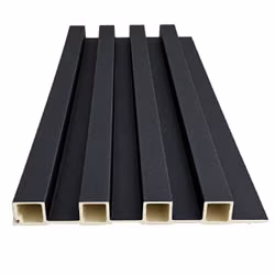 Black WPC fluted wall panel close-up texture showing smooth matte finish