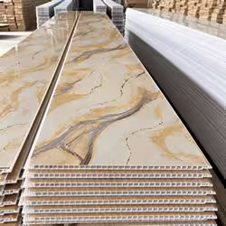 Paneles de PVC para techo con efecto mármol en beige y dorado